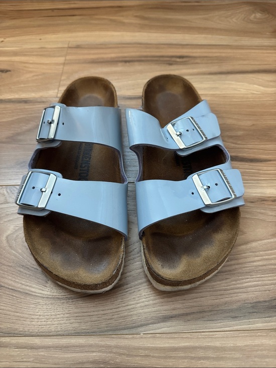Birkenstock Shoes - Birkenstock Two-Strap Patent Light Blue Women’s Sandals